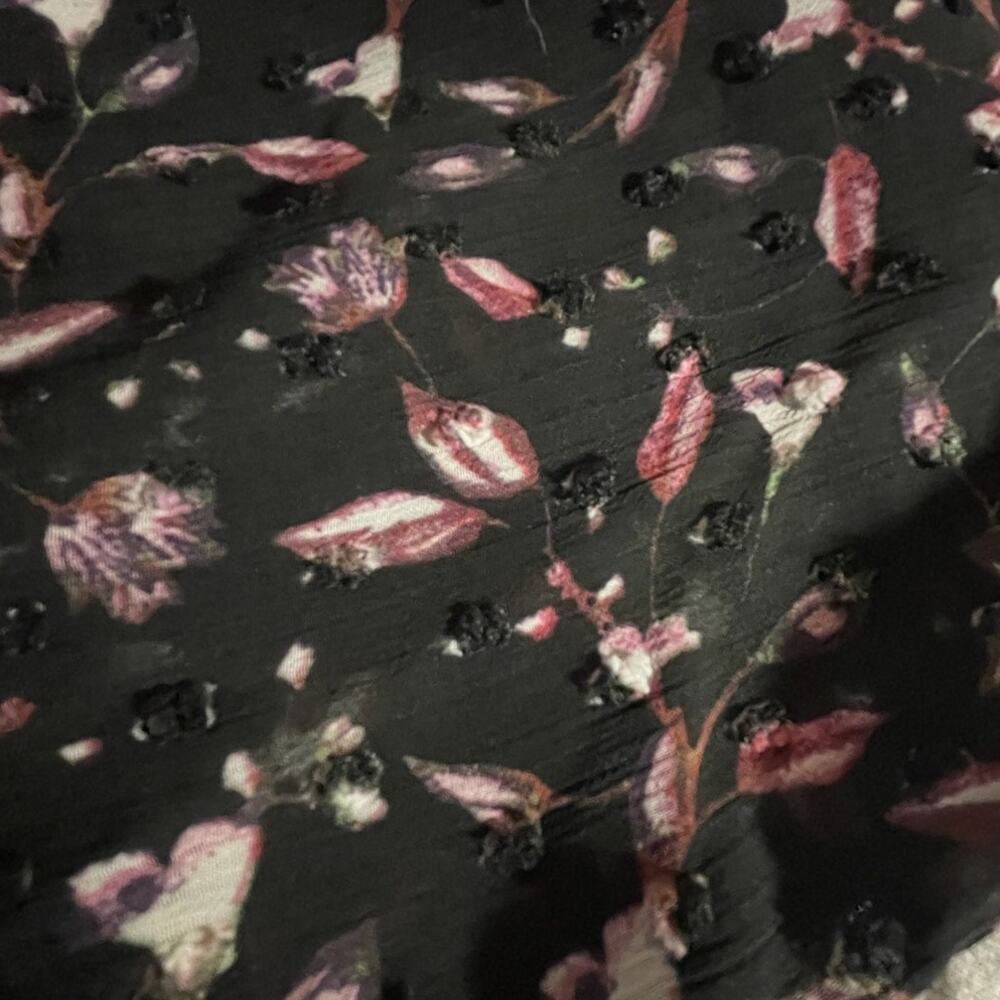 Fever Women’s Blouse -L- Black Floral Flutter Sleeves -Cottagecore Romantic-EUC - Picture 9 of 11